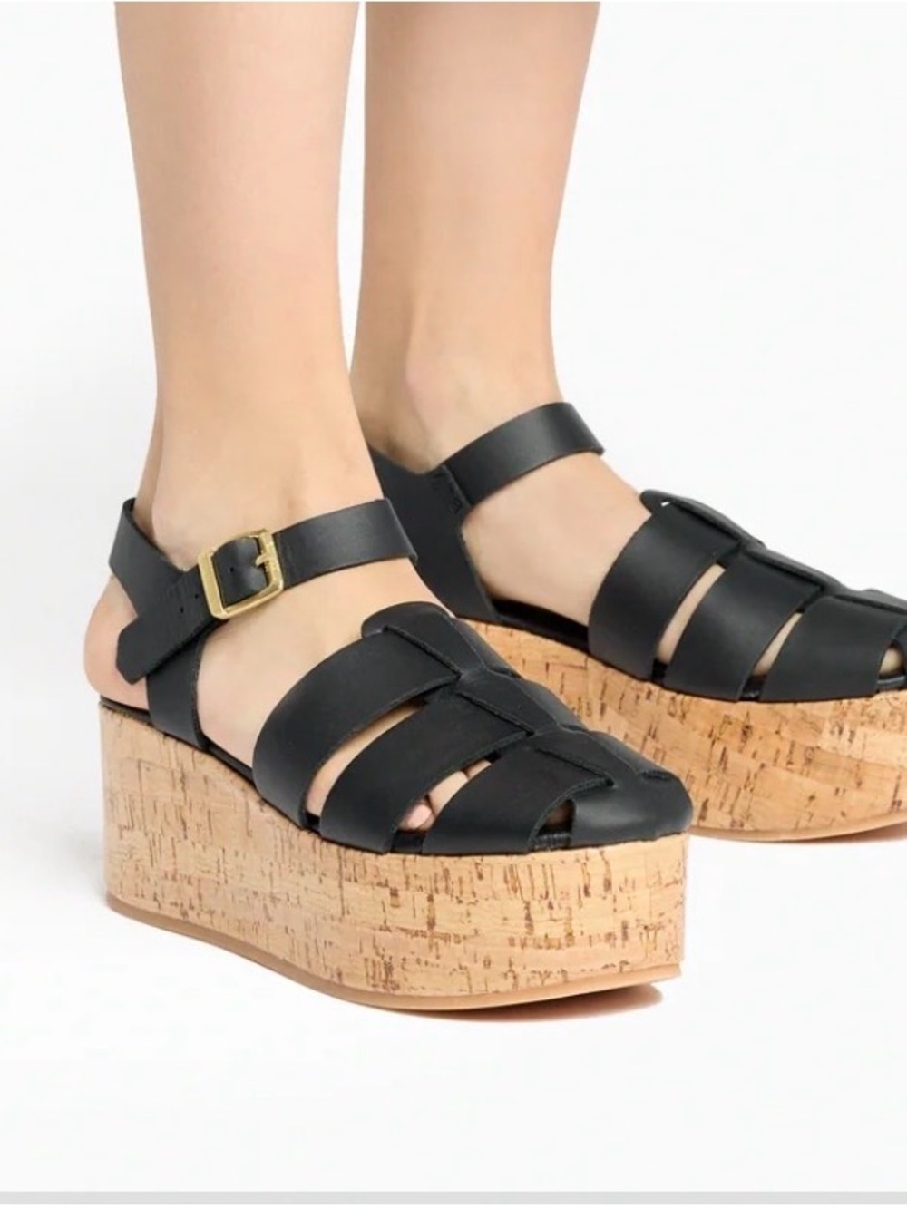 G.H. Bass Black Cork Platform Wedge Fisherman Sandals - Picture 4 of 4